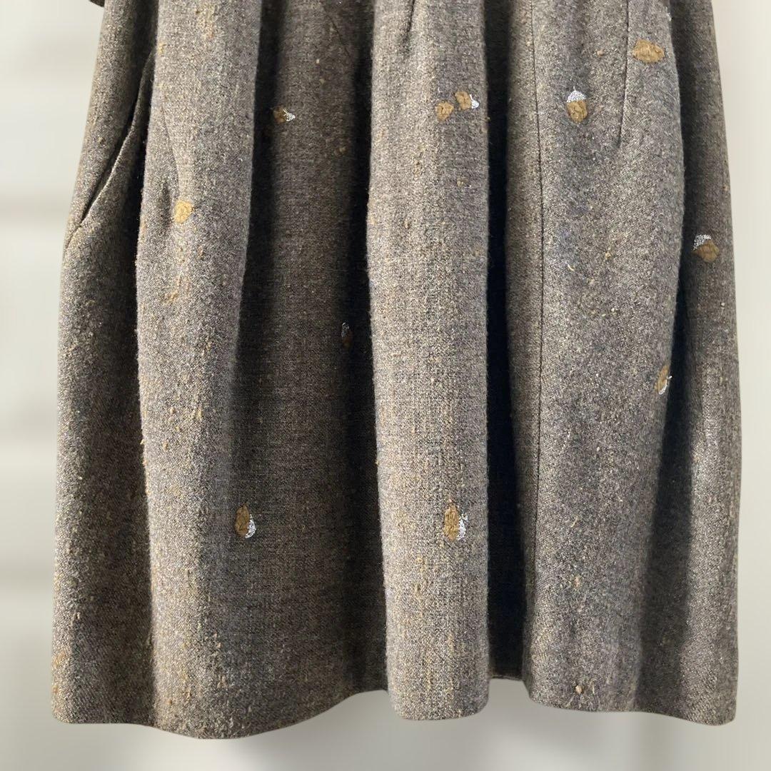 美品mina perhonenミナペルホネンpebbleカーキ刺繍ヤクワンピース