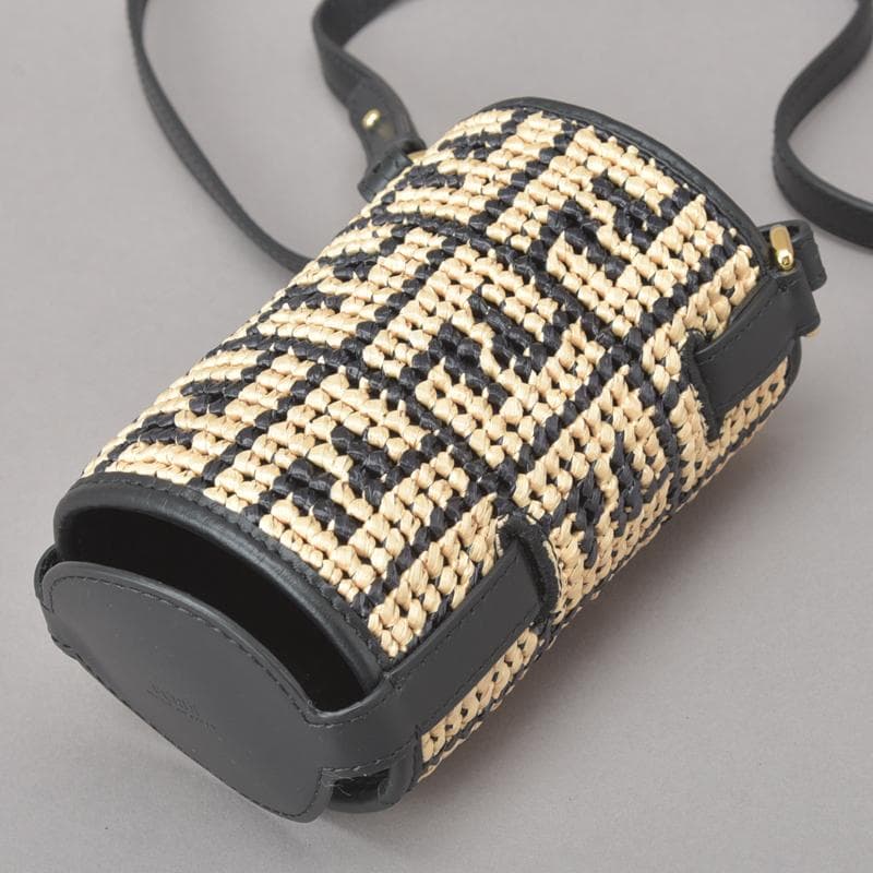 未使用◇FENDI フェンディ ズッカ ボトルホルダー ラフィア ストロー 黒
