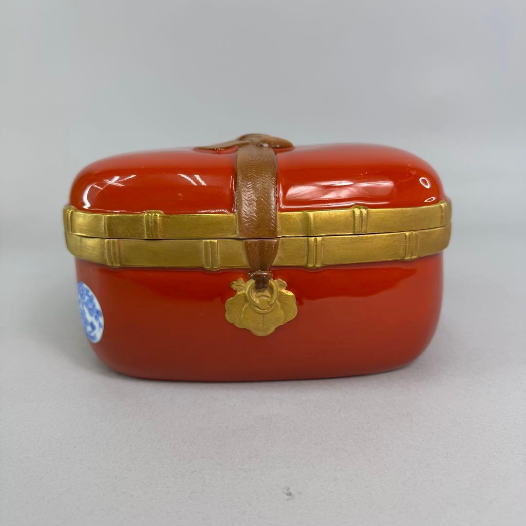 有田焼 深川製磁 陶箱 丸紋外赤 蓋物 重箱 菓子器 宮内庁御用達