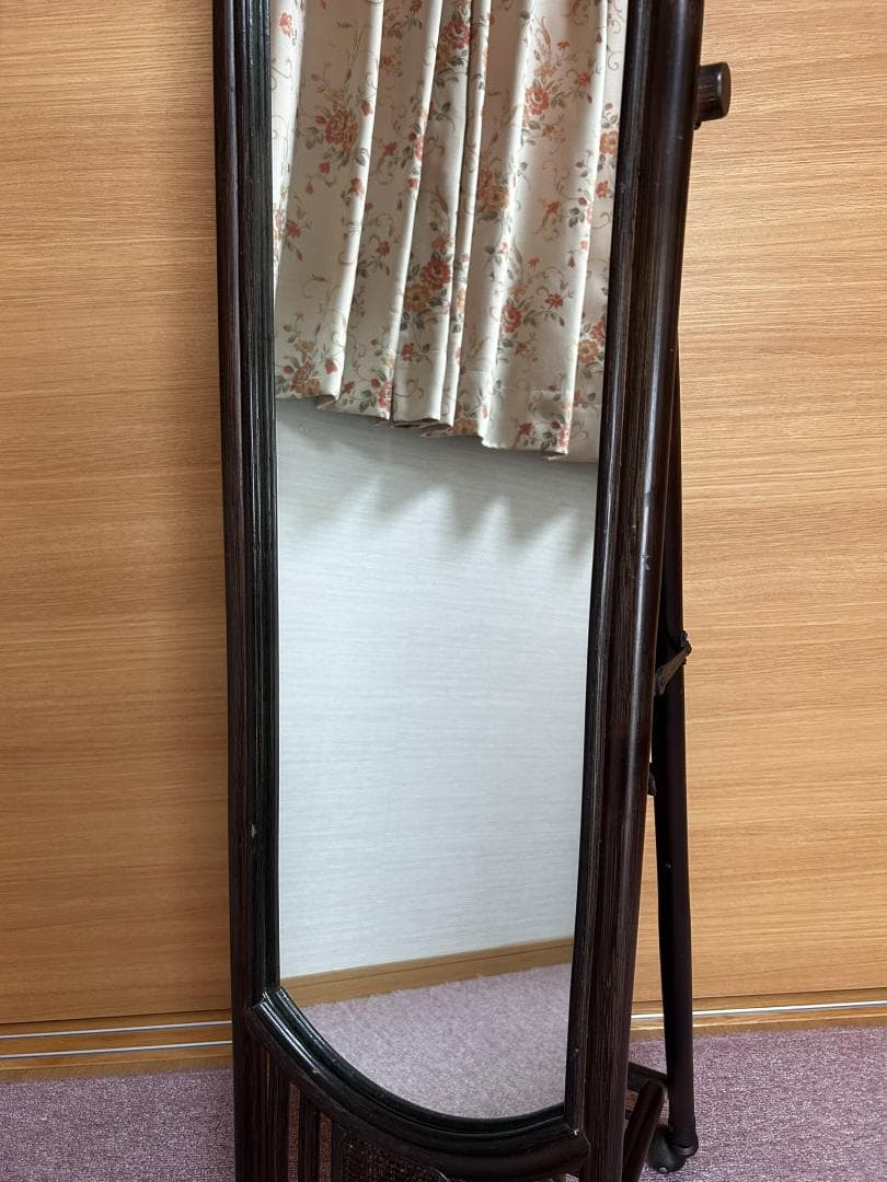 レトロ　ヴィンテージ　モダン　ラタン　姿見　全身鏡　スタンドミラー