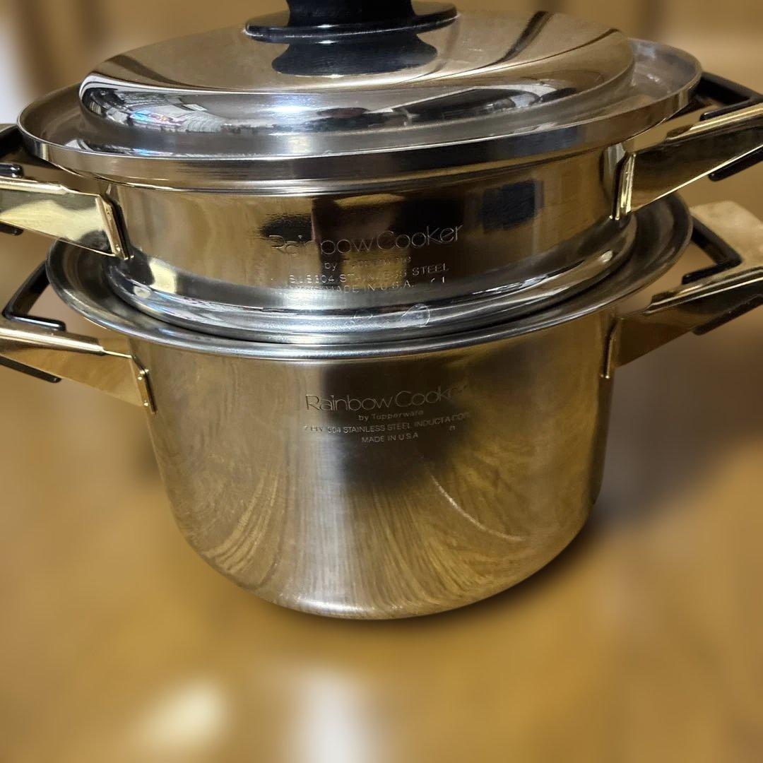 （490）タッパウェアレインボークッカー&スチーマー　美品　内径19センチ