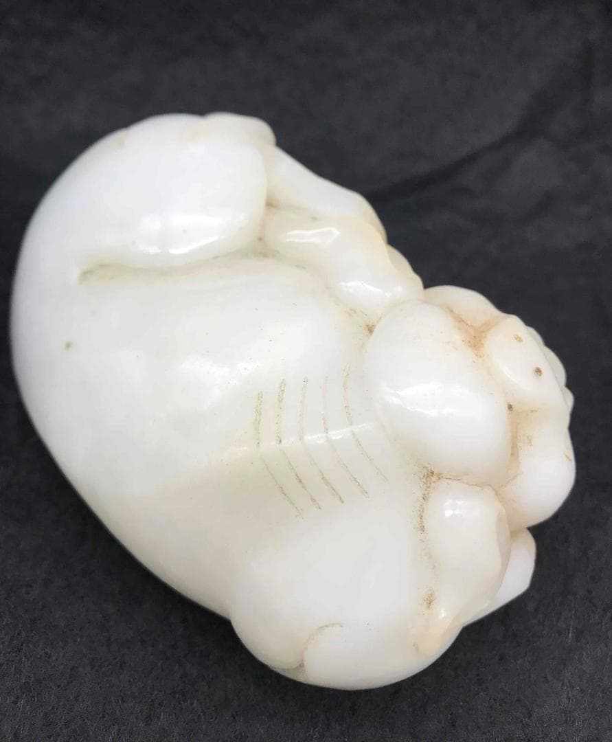 中国古美術　清時代　和田玉　純暖和田白玉彫り　縁起と財宝　豚　瑞猪(F-22)