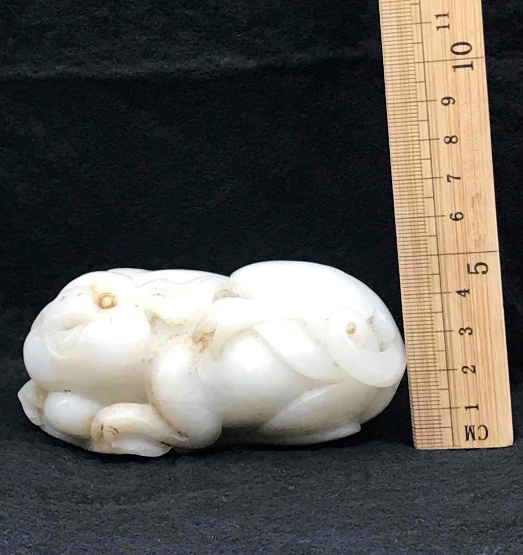 中国古美術　清時代　和田玉　純暖和田白玉彫り　縁起と財宝　豚　瑞猪(F-22)