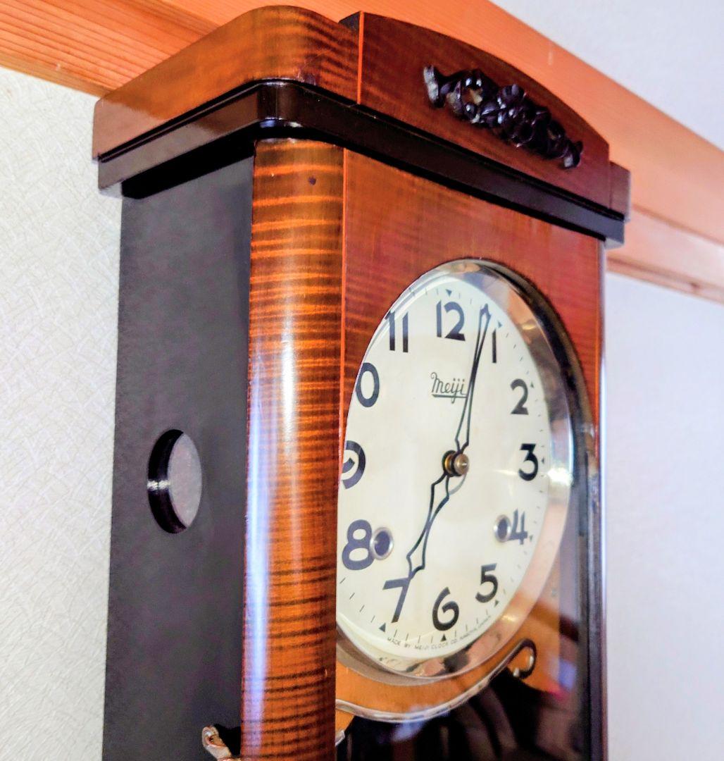 〈完動・美品〉明治時計　チンチャン打　宮型ゼンマイ振り子掛け時計　ボンボン時計