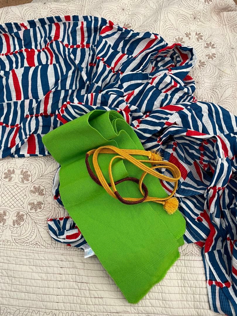 ハ*ル様 浴衣・帯セット 青赤白ストライプ　モダンアンテナ