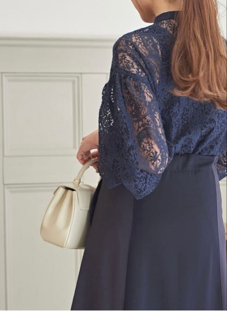 メゾンエシェル　タンク付レースシャツ　ネイビー