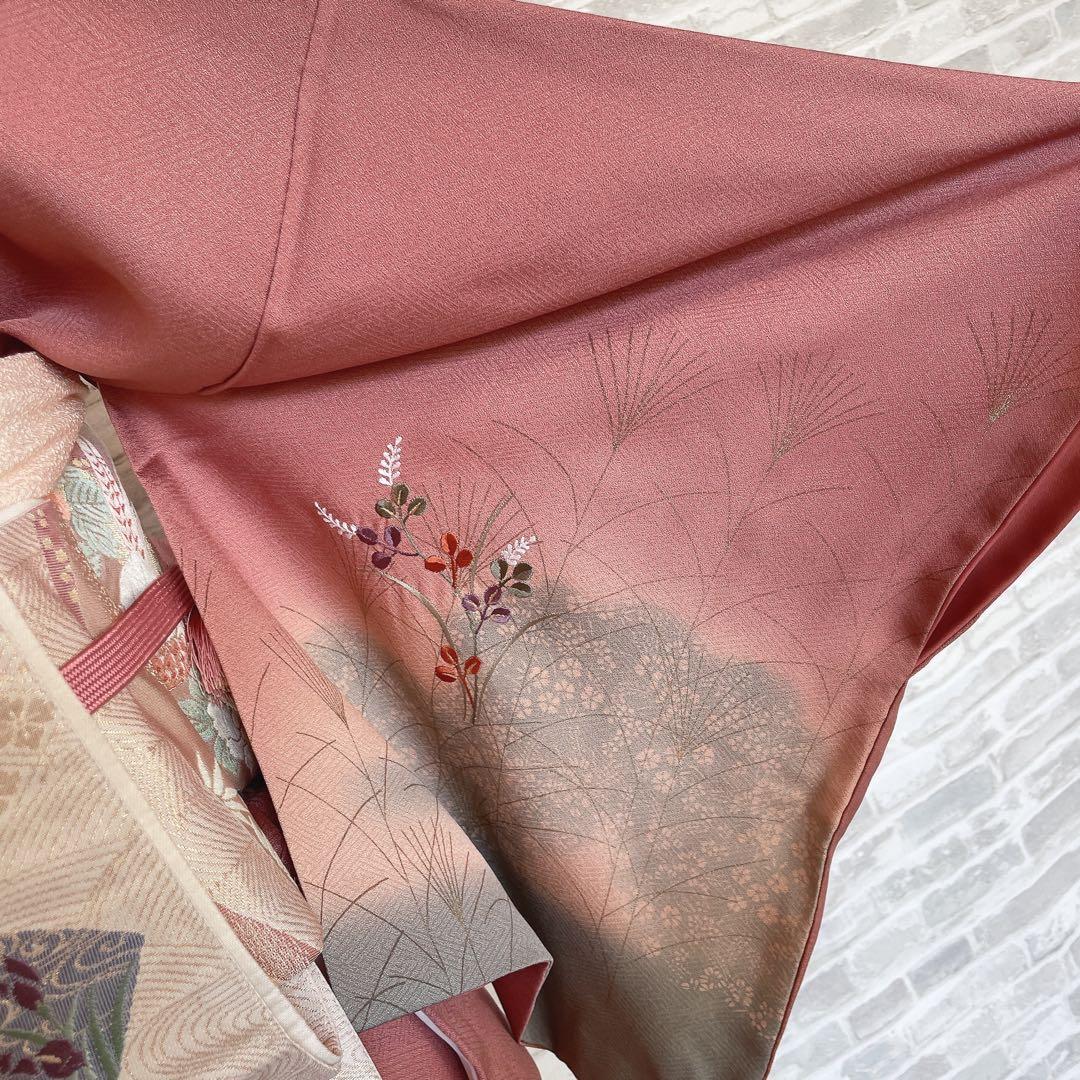 訪問着　フルセット　ツツジ　撫子　梅　萩　小花　手刺繍　可愛らしいお花　L1