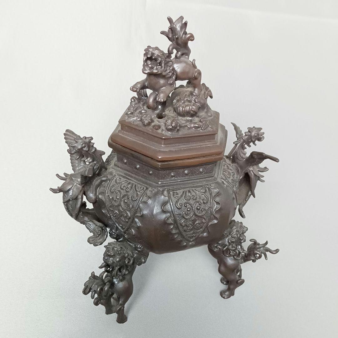 高岡銅器 二上元威 蝋型鋳銅 唐獅子 鳳凰香炉 銅香炉