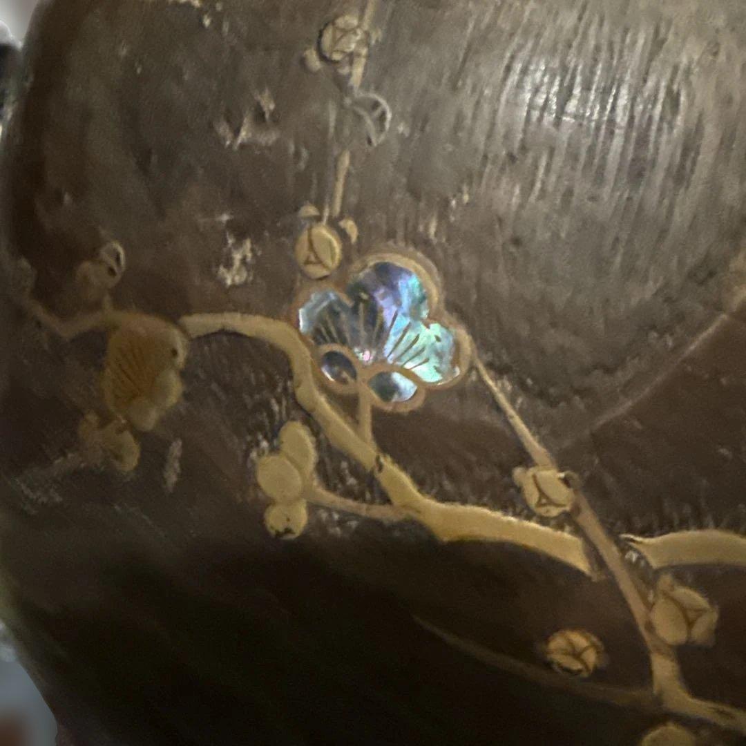 美品　時代　桐火鉢　秋草蒔絵 火鉢　螺鈿入り　茶道具　骨董品　木製火鉢　100年