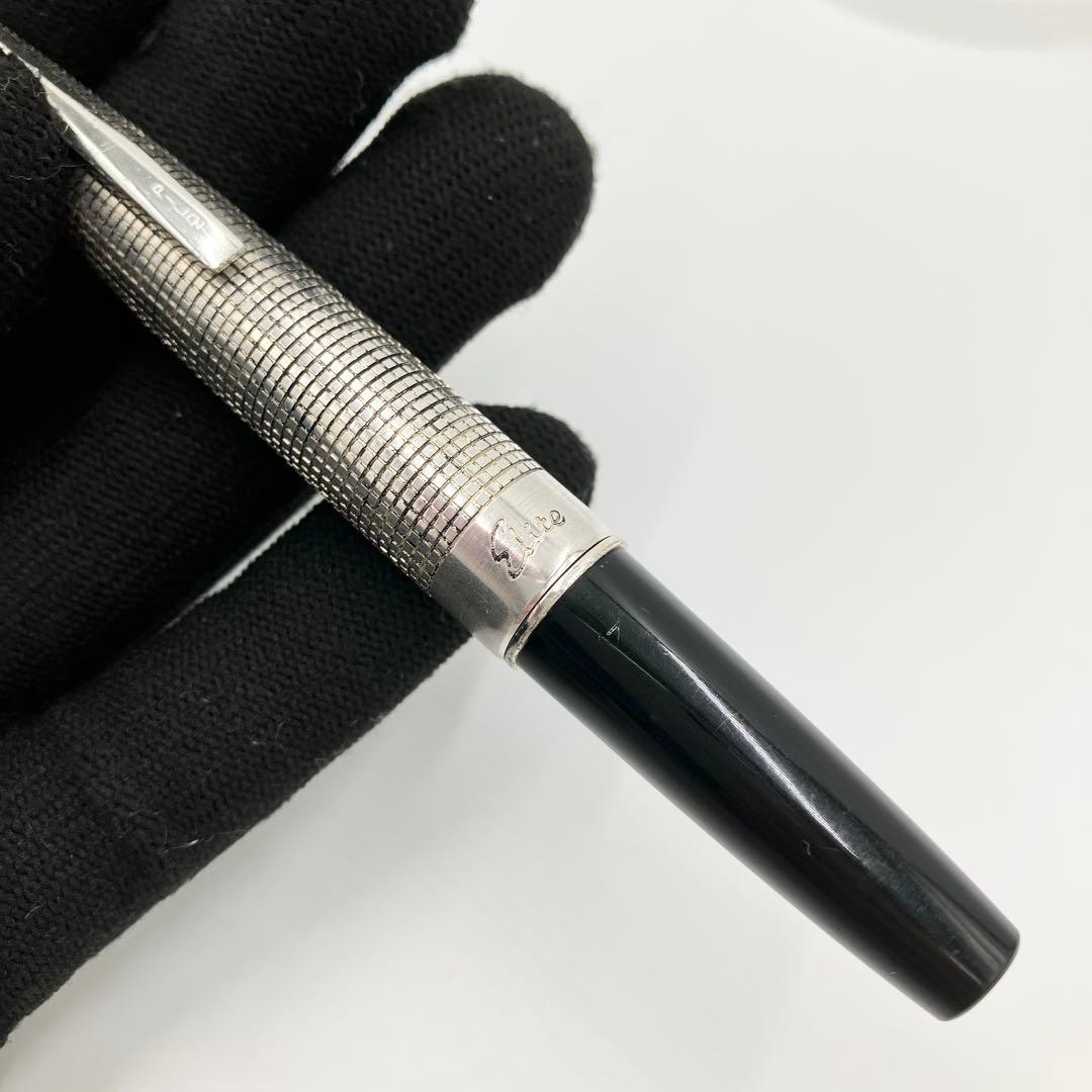 パイロット 万年筆　エリート 18KWG シルバー　格子　チェック