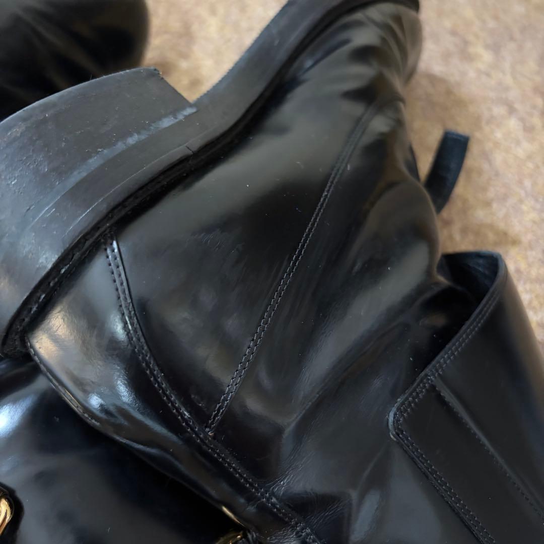 ルイヴィトン レザー ショートブーツ 黒 37 LV ベルト コードバン 革靴