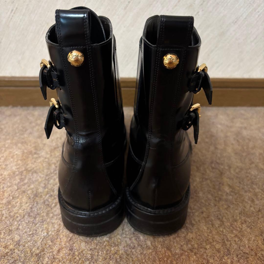 ルイヴィトン レザー ショートブーツ 黒 37 LV ベルト コードバン 革靴