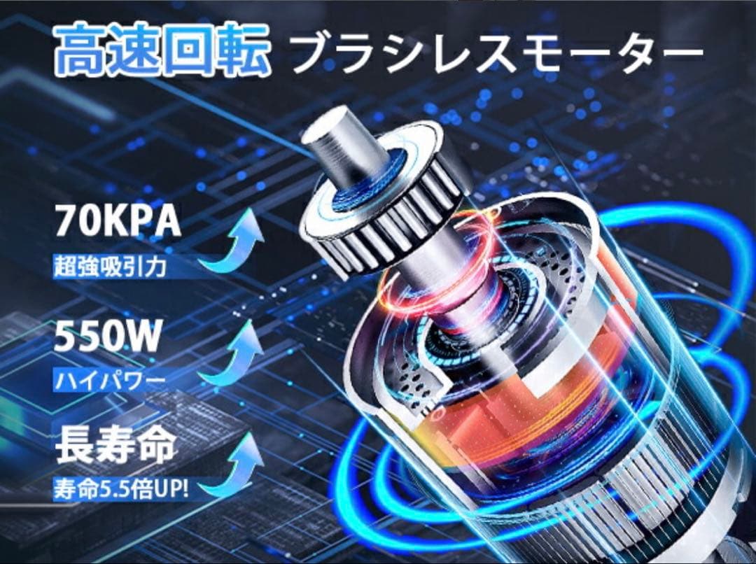 ✨コードレス掃除機 70Kpa超強力 65分連続稼働 サイクロン式 550W