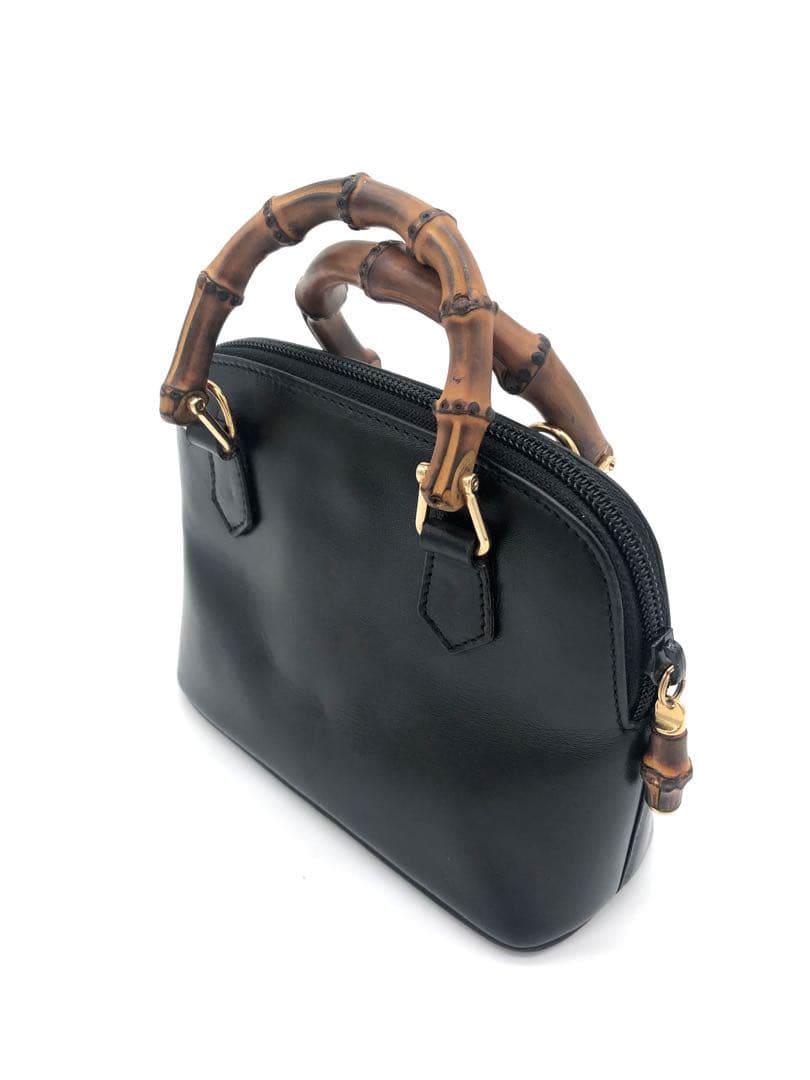 【訳あり】GUCCIグッチブラックハンドバッグ バンブーハンドル付き