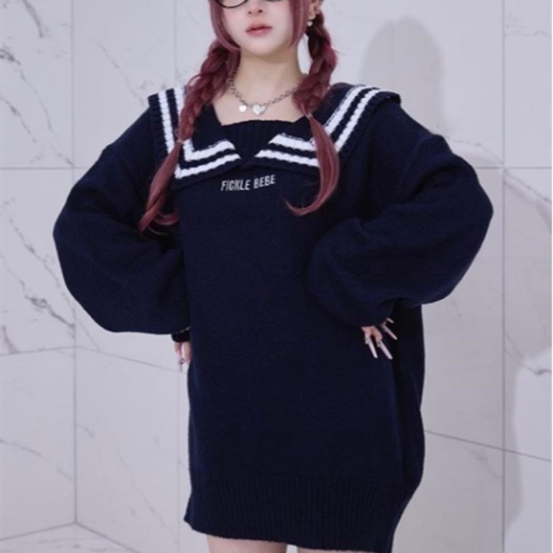 Fickle Bebe/フィクルベベ セーラーカラーニット ネイビー