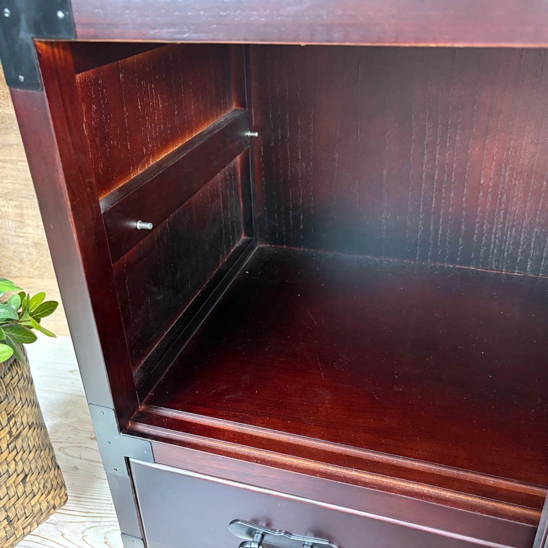 民芸家具木製桐材天然無垢引き戸付きタンスチェスト収納飾り棚箪笥和室インテリア