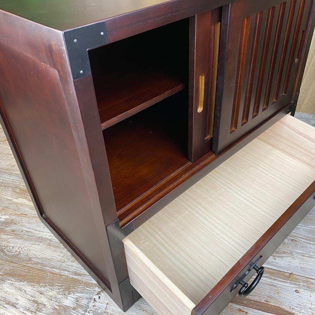 民芸家具木製桐材天然無垢引き戸付きタンスチェスト収納飾り棚箪笥和室インテリア