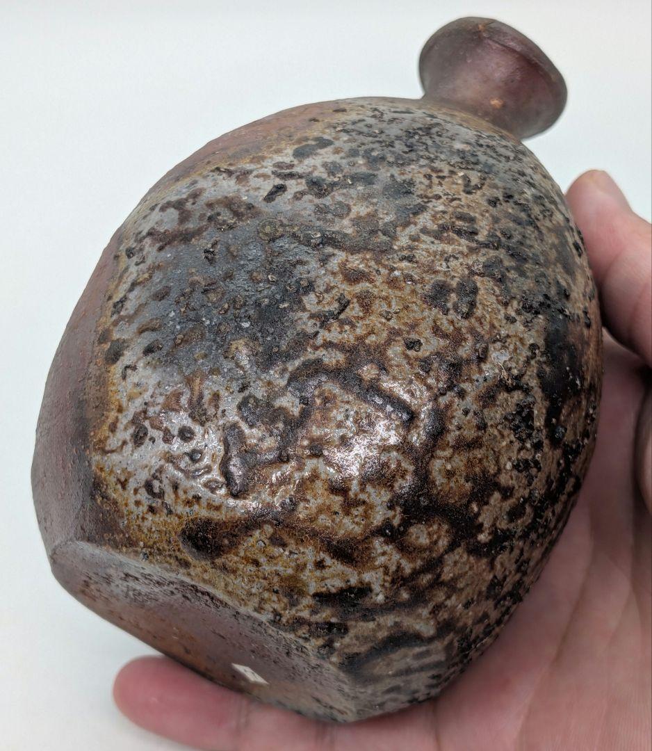 岡山県重要無形文化財 金重晃介 備前焼 扁壺徳利 四方桟共箱合布栞 とっくり