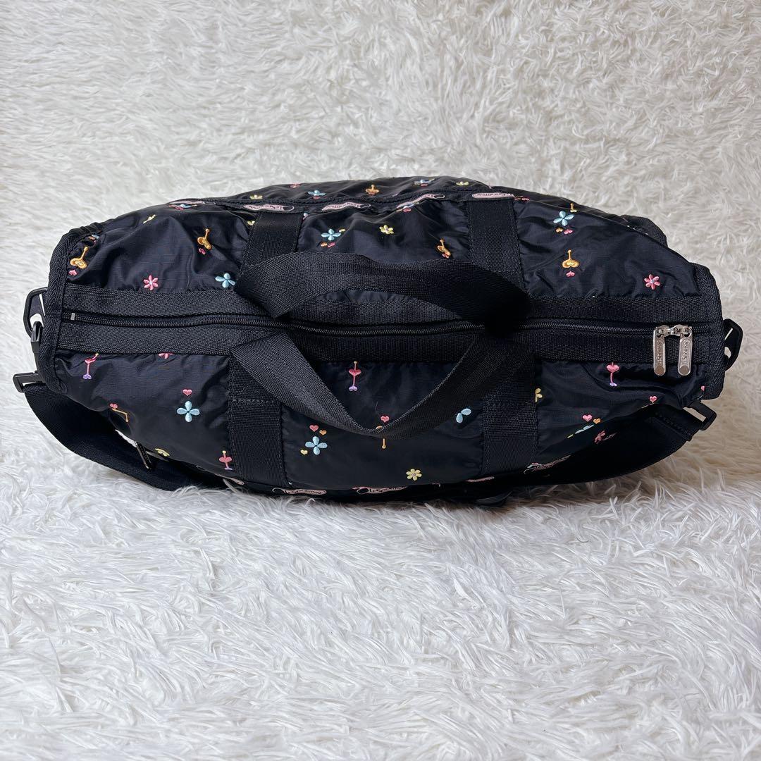 美品✨LeSportsac ボストンバッグ 花柄 刺繍 レスポ ポーチ ブラック