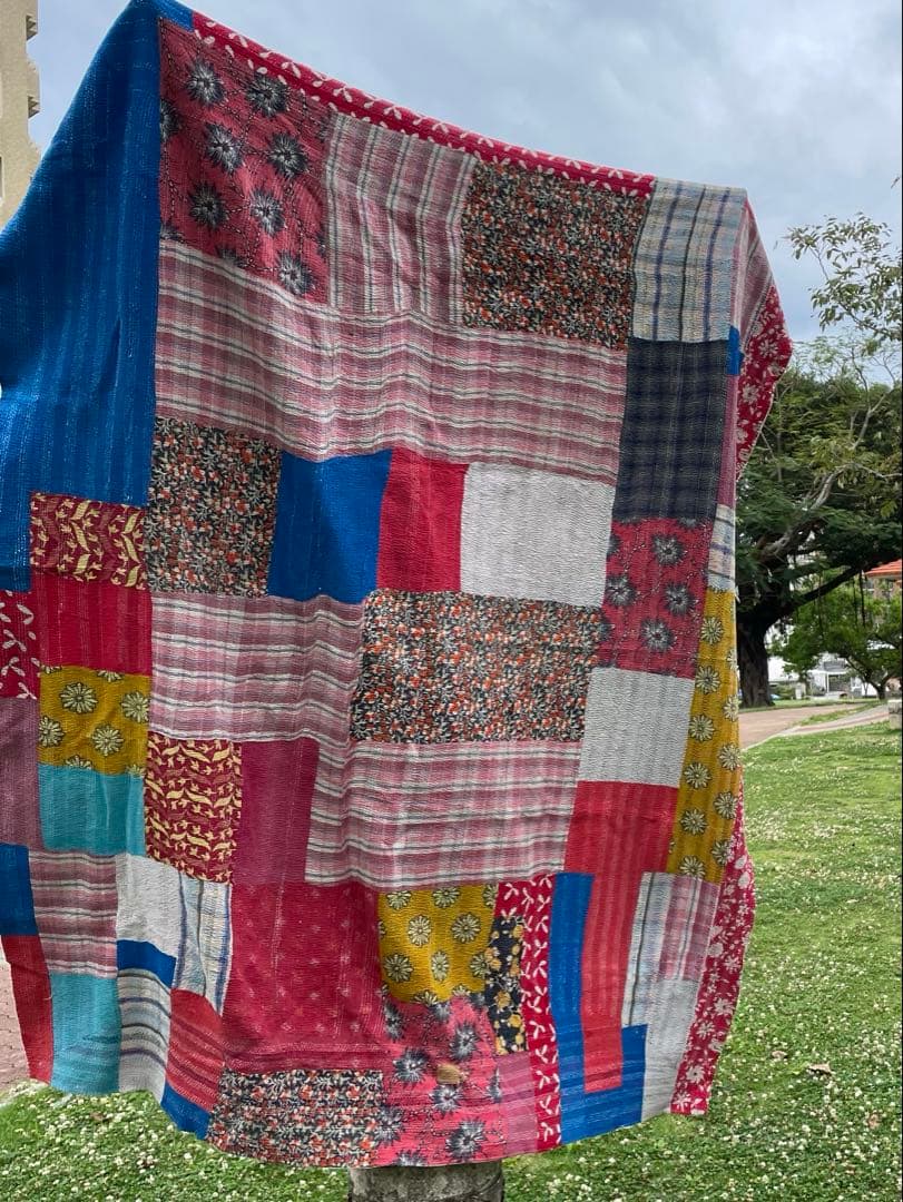 ꕥ未使用※ハギレꕥヴィンテージラリーキルト花柄パッチワークカラフル刺し子