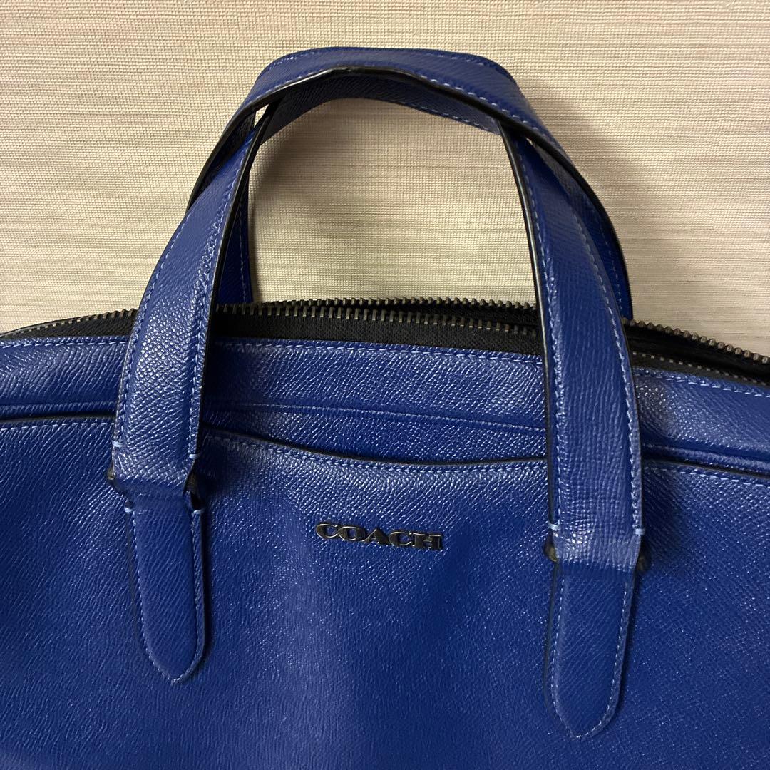 和*明様 美品COACH ビジネスバッグ　ブルーC8173斜めがけ用ストラップ付