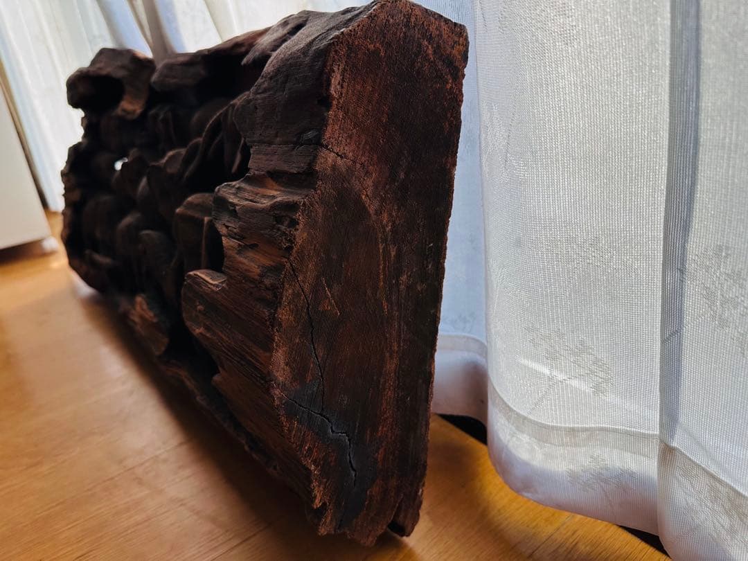 海外買い付け品　チーク材 一木彫り 象の群れ 木彫オブジェ / 壁掛け・置物