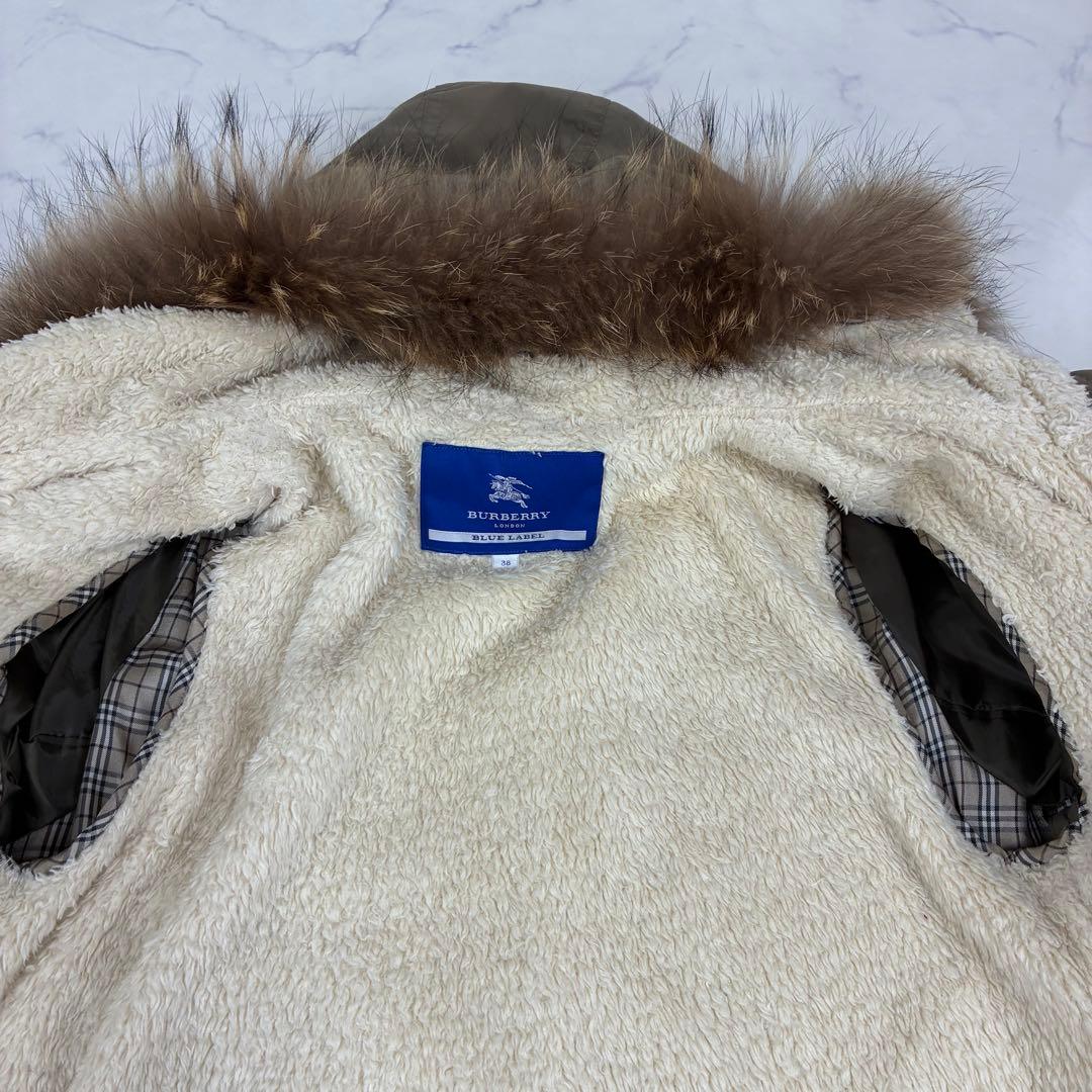 バーバリーブルーレーベル　 モッズコート　ノバチェック裏地　ボアライナー　ファー