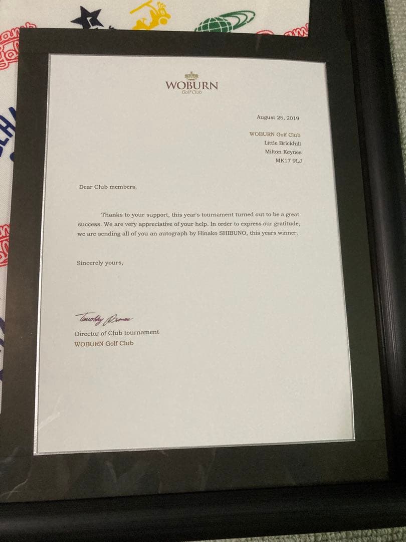 《極貴重》2019全英女子OP優勝　渋野日向子プロサイン入りウェア支給品　額入