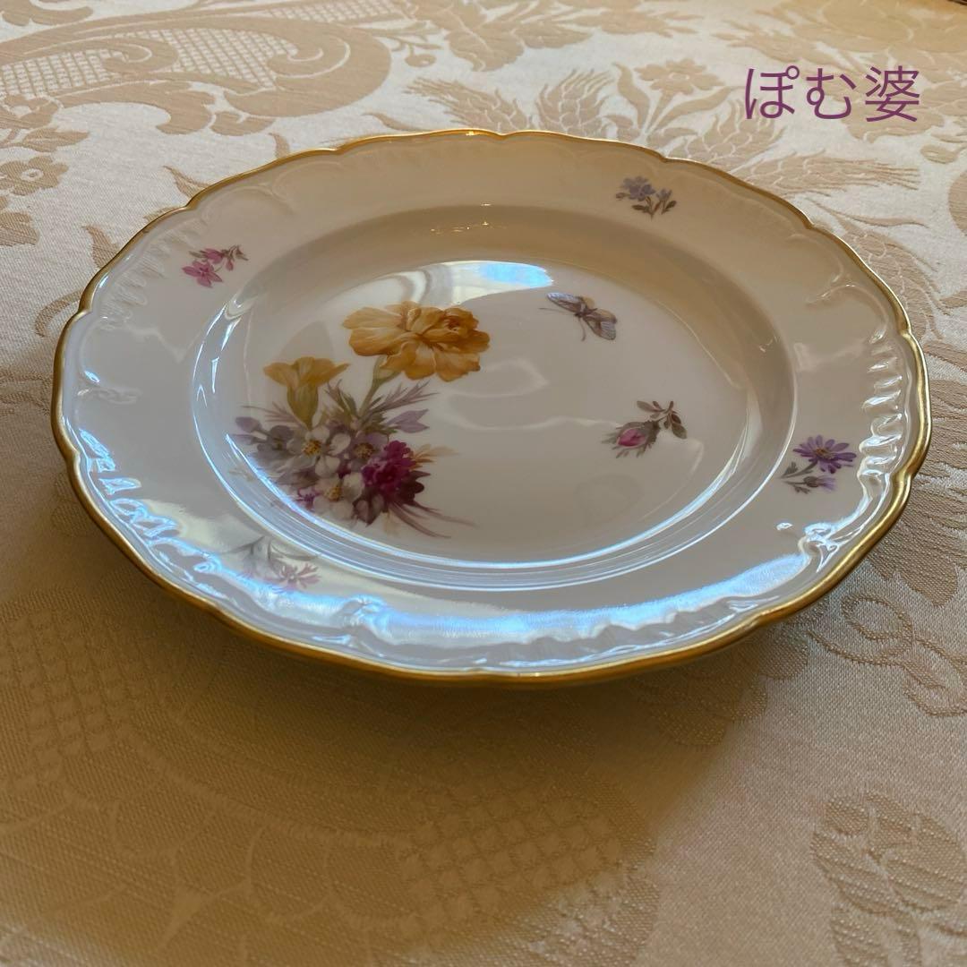 【KPMベルリン】印象派 印象主義「花と蝶」 金彩 レリーフ 皿／ランチョン皿