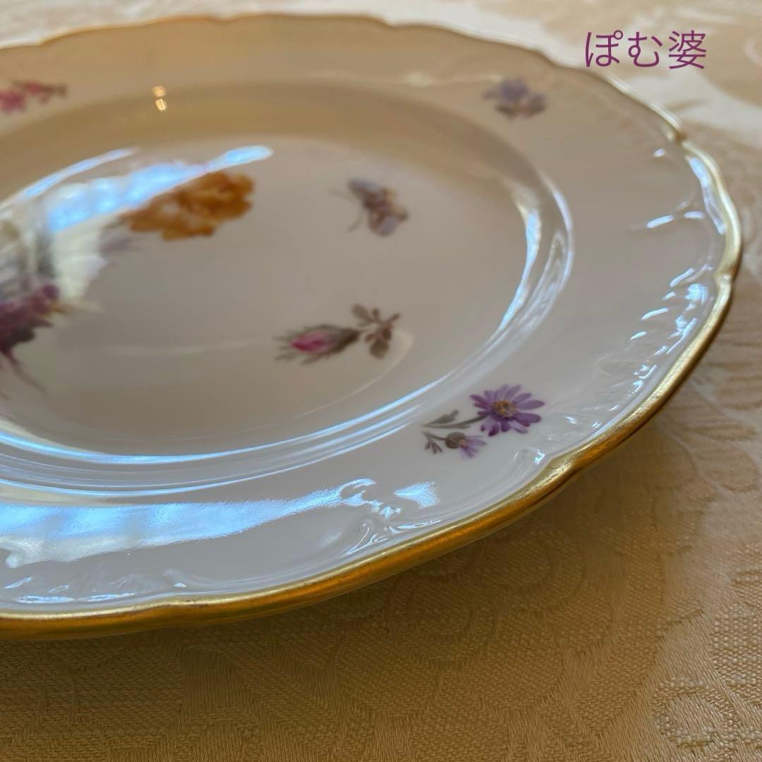 【KPMベルリン】印象派 印象主義「花と蝶」 金彩 レリーフ 皿／ランチョン皿