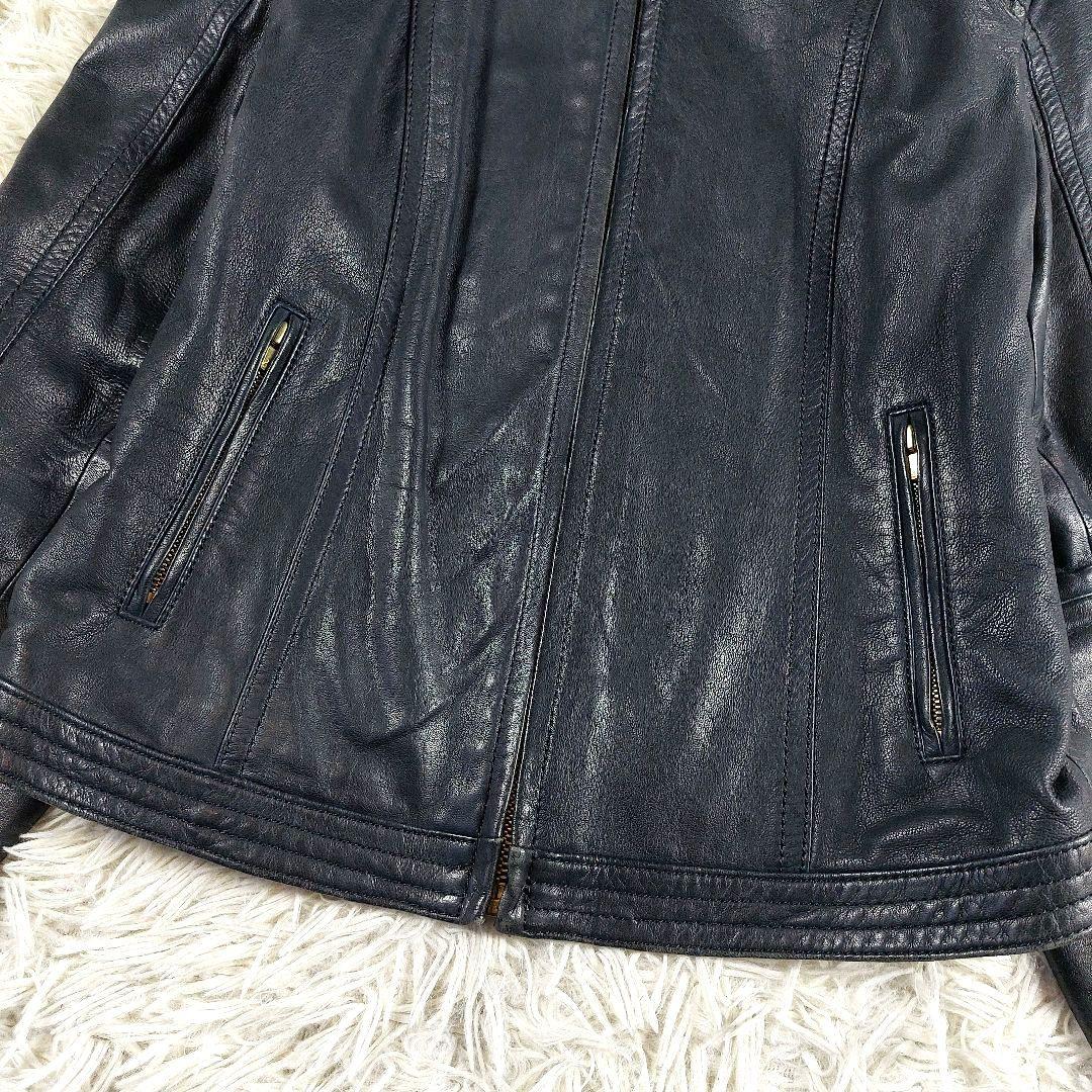 美品 トゥモローランド ラムレザー 羊革ノーカラー シングルライダースジャケット