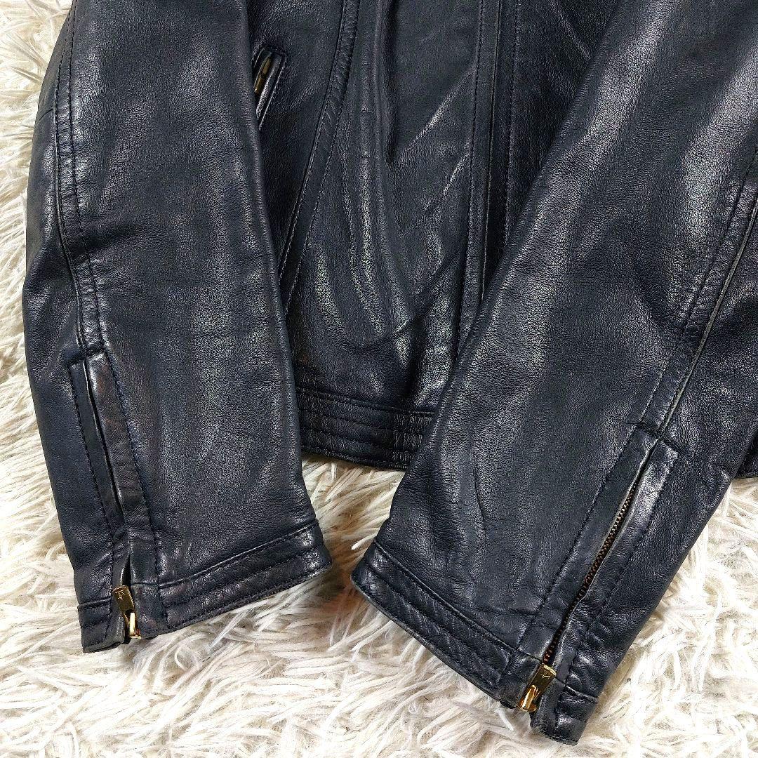 美品 トゥモローランド ラムレザー 羊革ノーカラー シングルライダースジャケット