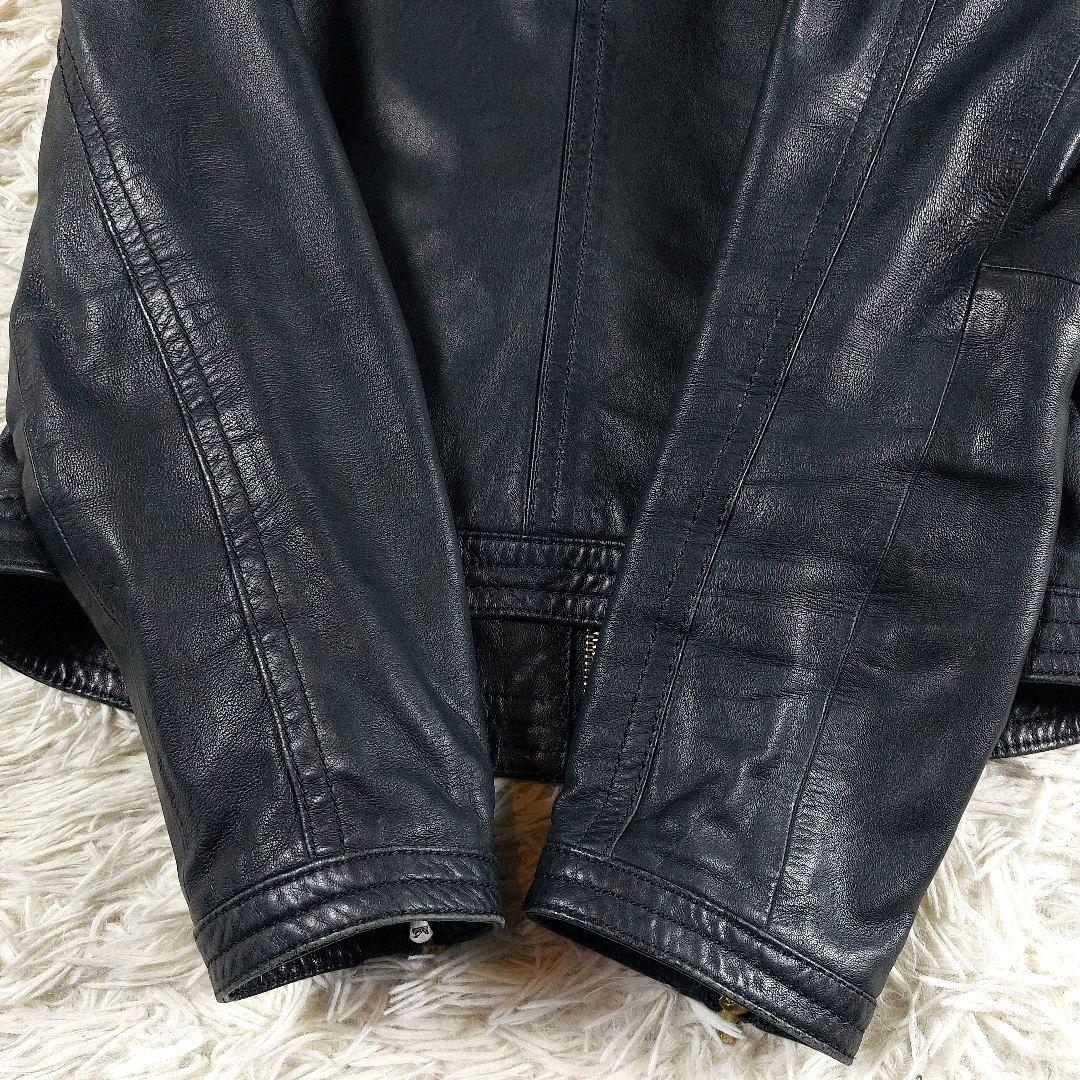 美品 トゥモローランド ラムレザー 羊革ノーカラー シングルライダースジャケット