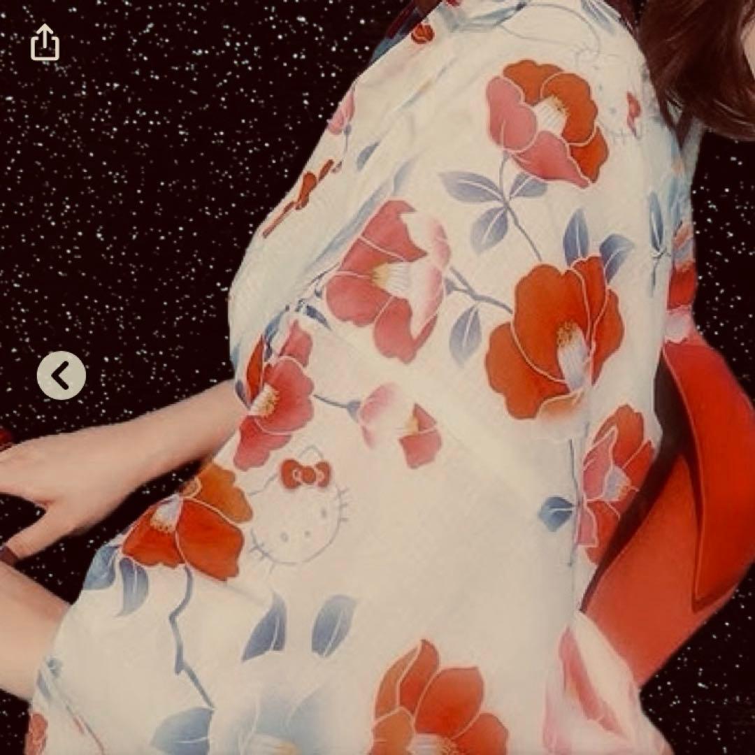 お値下げ／未使用★ハロー キティ／サンリオ★ツバキ柄浴衣＋帯＋草履 3点セット