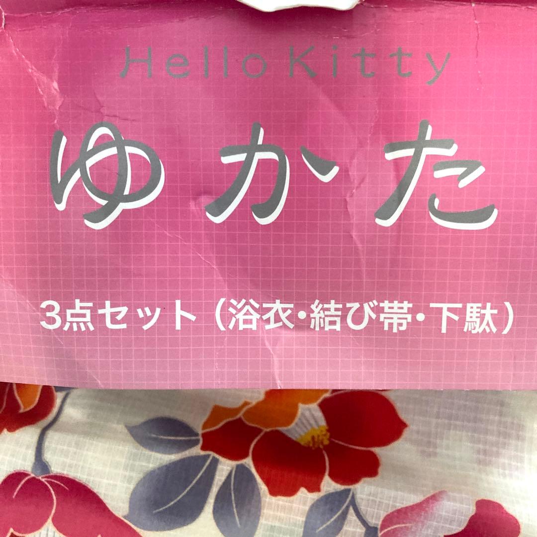 お値下げ／未使用★ハロー キティ／サンリオ★ツバキ柄浴衣＋帯＋草履 3点セット