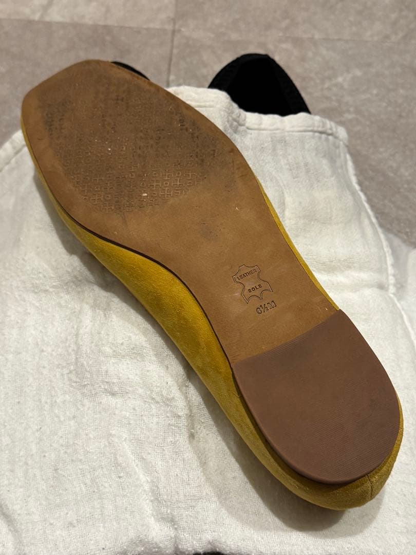 Tory Burch 23.5cm フラットシューズ スエード 黄色 ロゴ