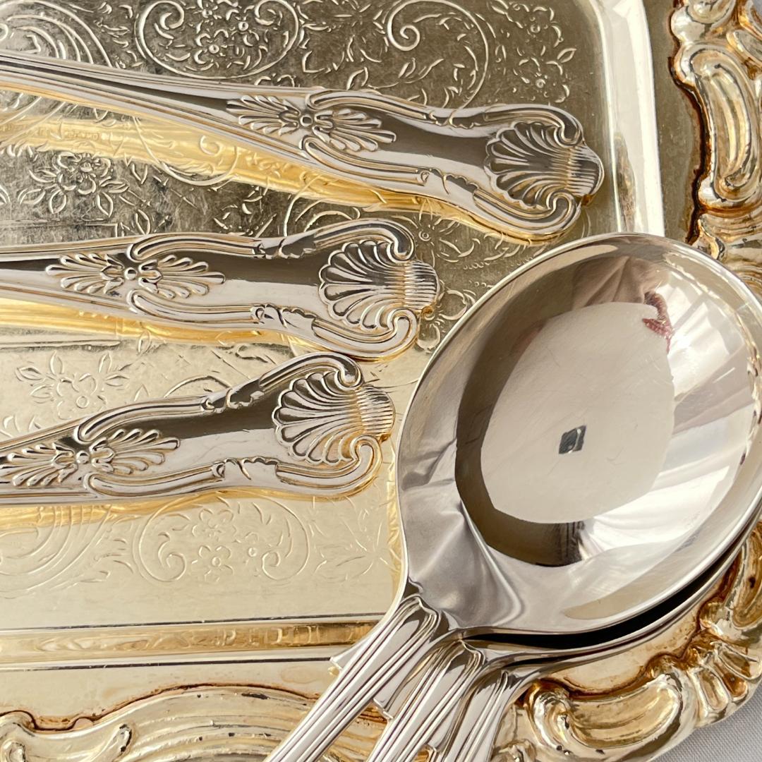 【英国】 キングスパターン コンソメスプーン 6本【シルバープレート】