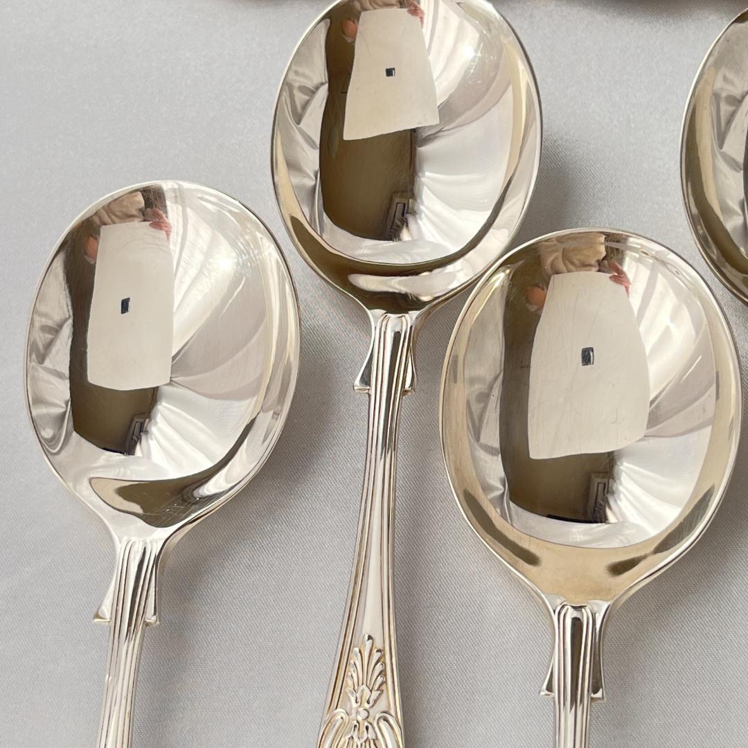 【英国】 キングスパターン コンソメスプーン 6本【シルバープレート】