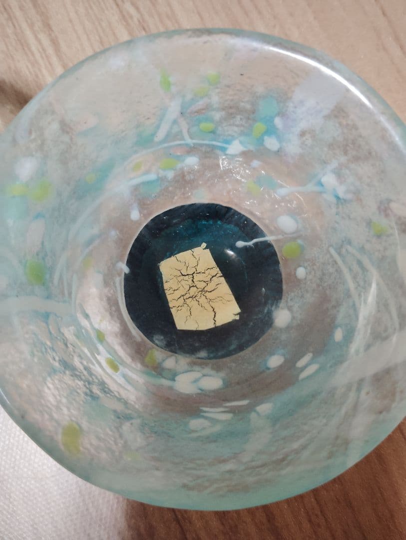 高級金箔入りガラス小鉢　冷酒のお猪口にも！青と緑のマーブル模様 2個