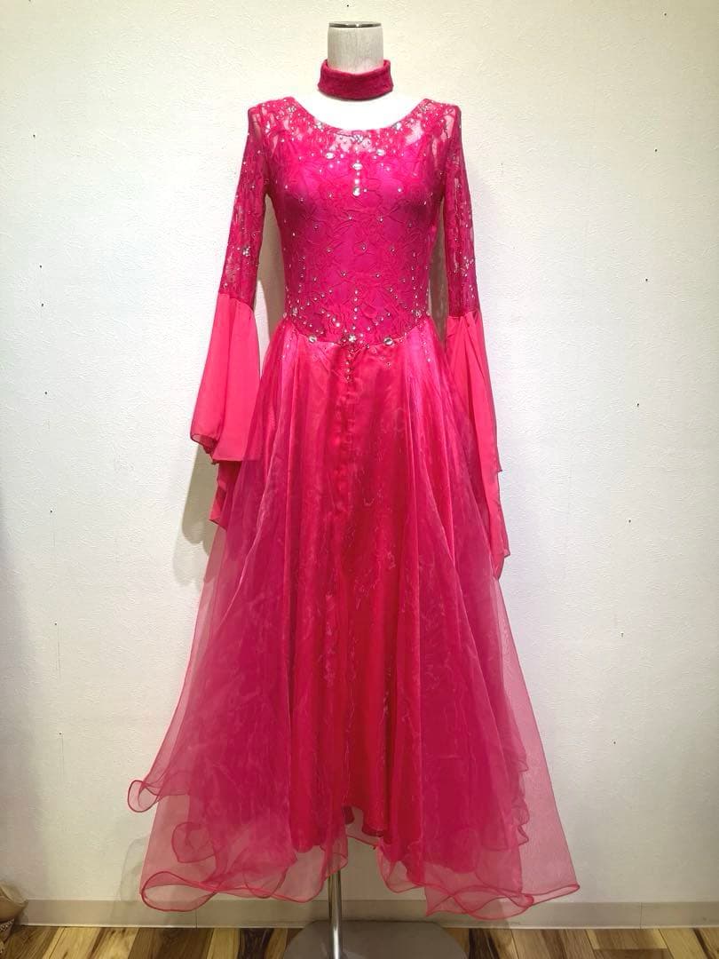 社交ダンス　スタンダードドレス　ボールルームドレス　スパンコール　花柄レース