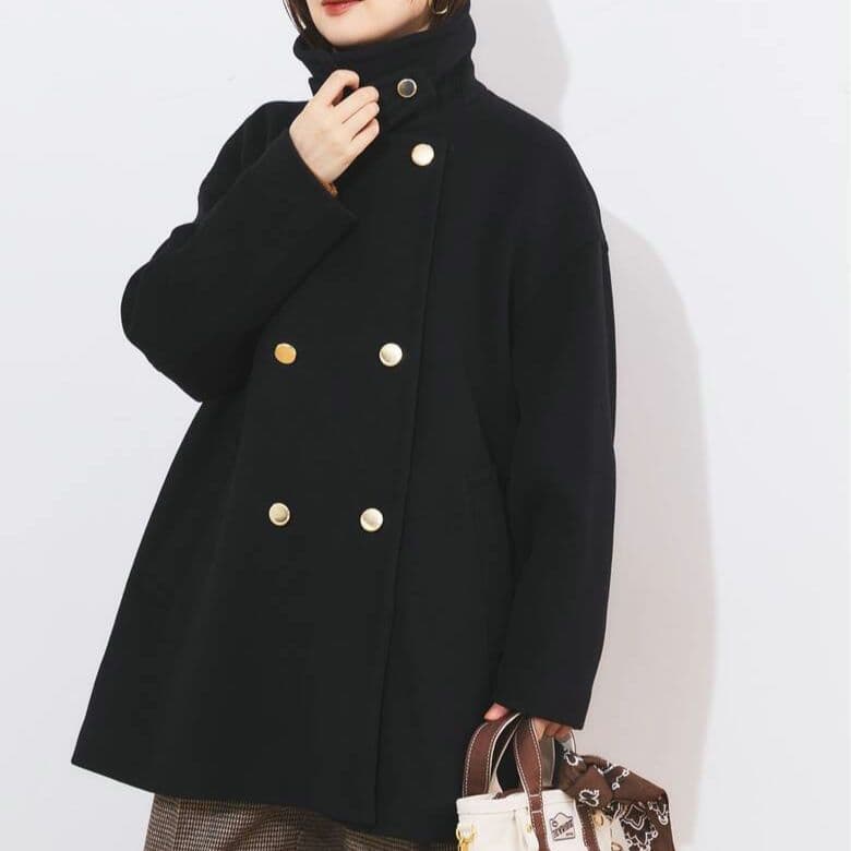 レサージュ SUPER120 ステンカラーショートコート ブラック