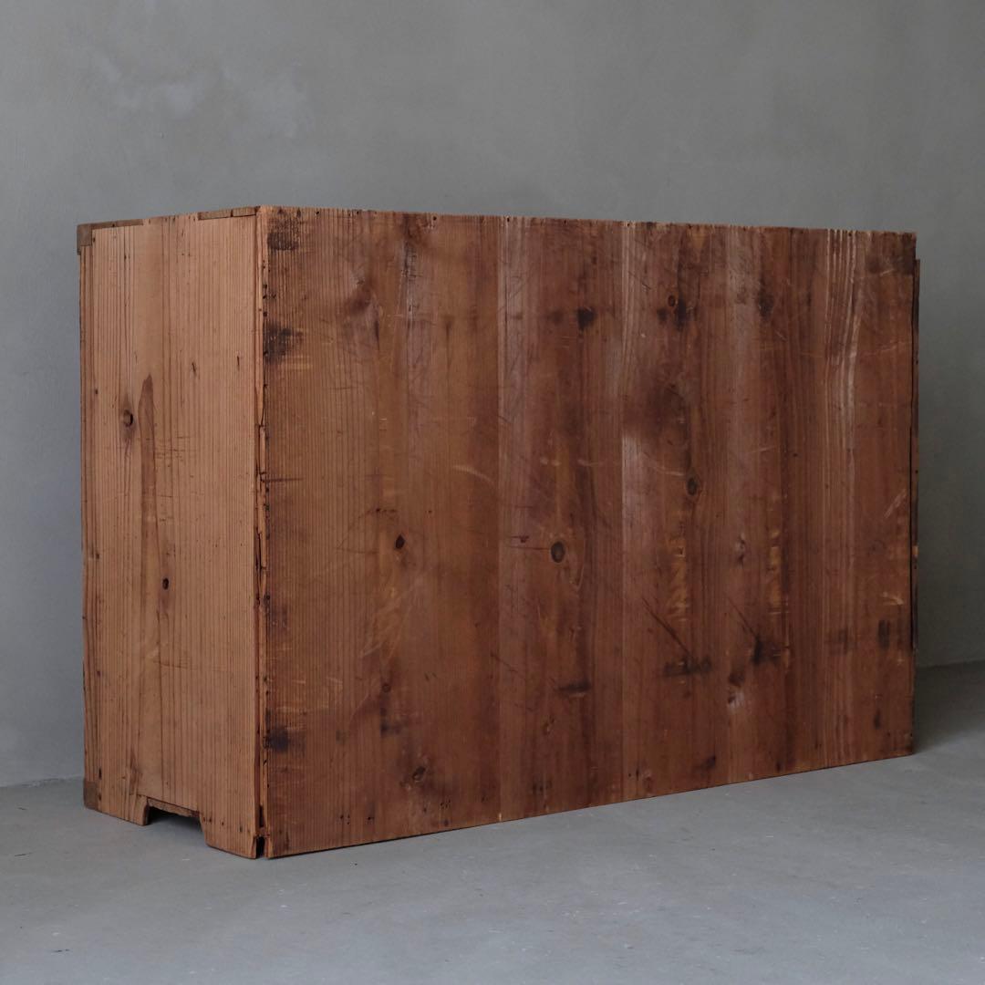 大正期 杉材 ガラス戸棚B ゆらゆらガラス　食器棚 収納棚 水屋 本棚 古家具