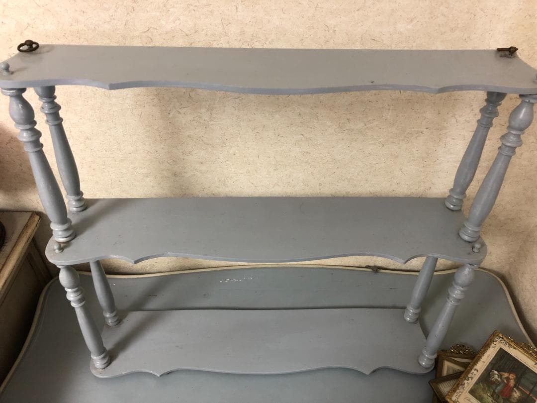 フランスアンティーク　シェルフ　飾り棚　ブルーグレー