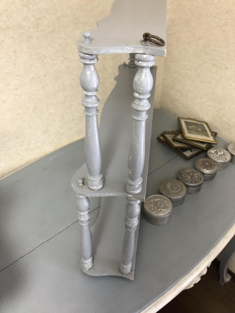 フランスアンティーク　シェルフ　飾り棚　ブルーグレー