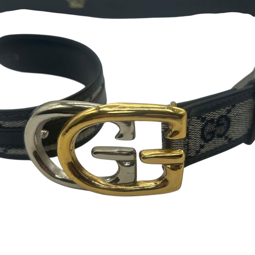 【極美品】グッチ GGキャンバス×レザー ベルト ツートーGGバックル 77cm