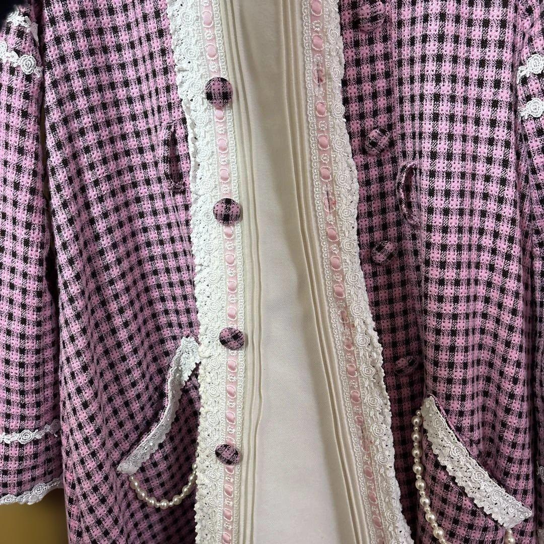 星*奨様 BODYLINEボディラインのチェック柄ワンピコート　ワンピース　姫ロ