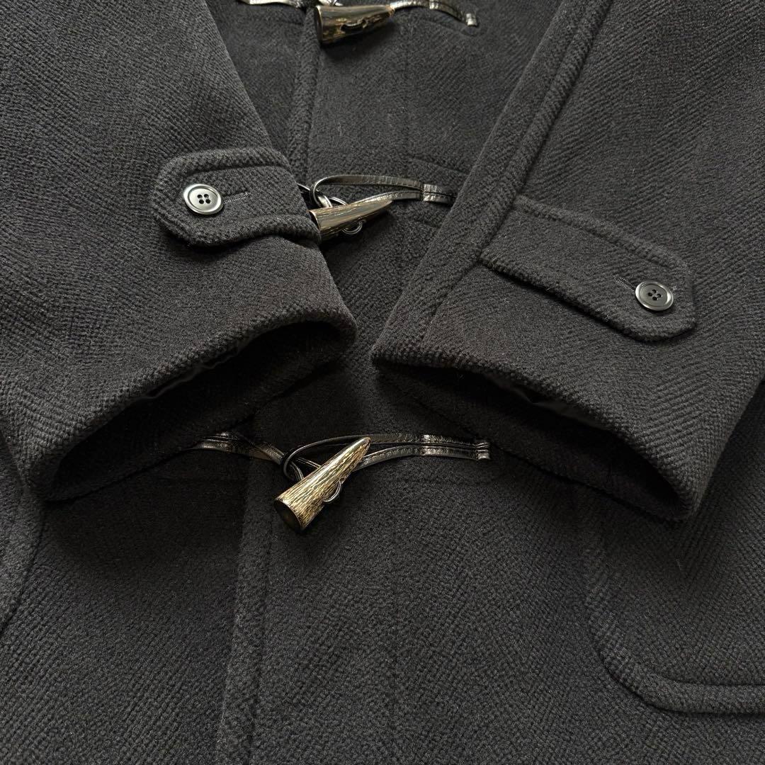 美品★ニューヨーカー ダッフルコート メンズ ヘリンボーン フード ロング丈 黒