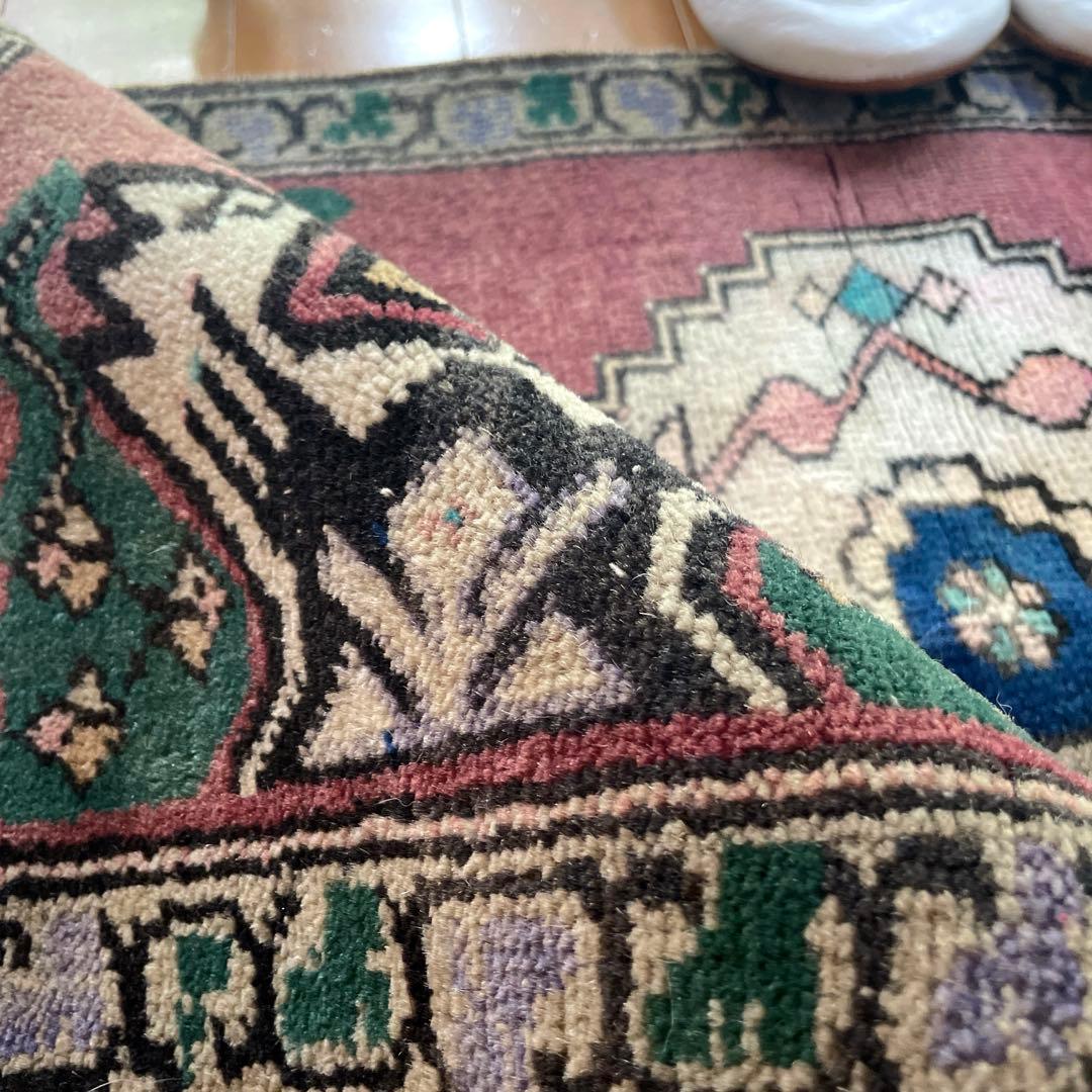 45×91 くすみグレープカラー　小さめメダリオン　トルコヴィンテージラグ