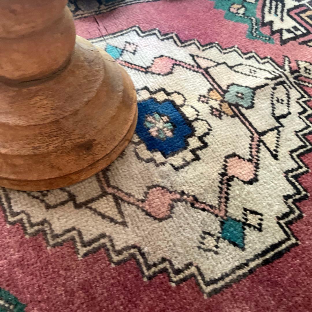 45×91 くすみグレープカラー　小さめメダリオン　トルコヴィンテージラグ