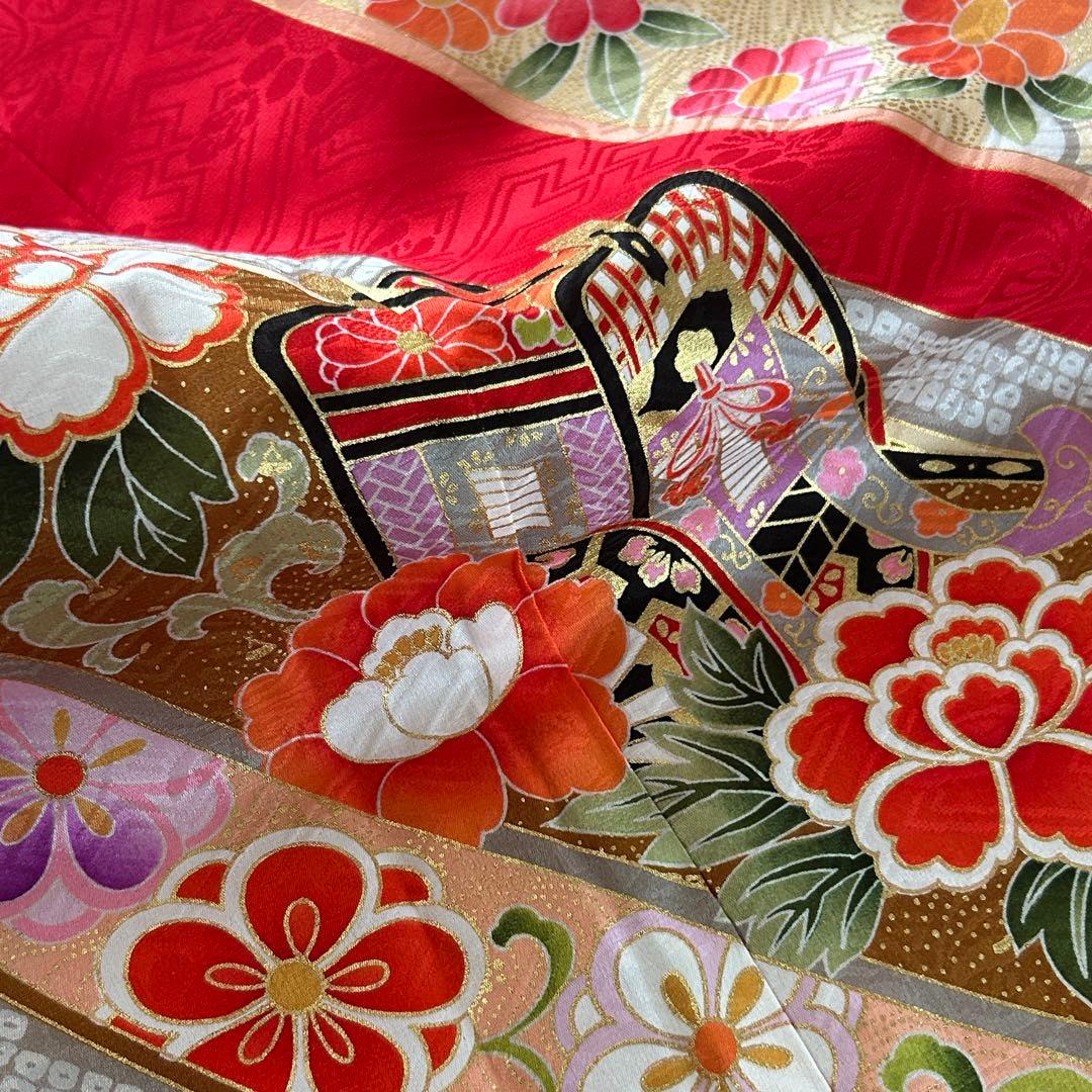 正絹　七五三 女の子7歳着物・帯セット　赤　レトロ　アンティーク